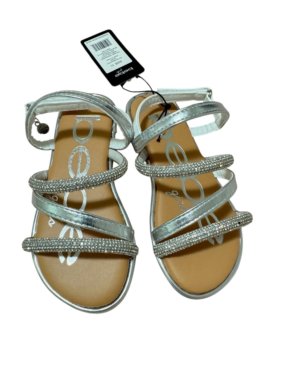 Bebe Girls Silver Rhinestone Strappy Sandals Size 11 New With Tags